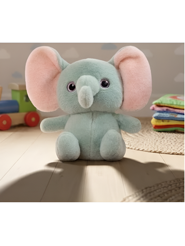 Adorable Elephant Plush Toy – 10 Inch Soft Muted Green Stuffed Elephant with Big Pink Ears, Fluffy Animal Cushioned Toy for Toddlers and Newborns ST14451