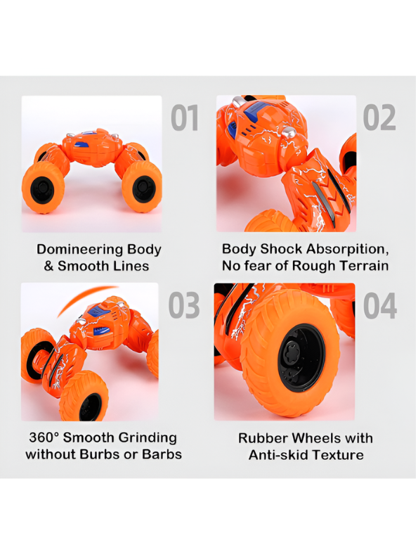 Orange RC Stunt Car - 2.4GHz Remote Control Off-Road Racing Vehicle, 4WD Double-Sided Flip & 360° Rotation Toy Car, Electric All-Terrain Monster Truck for Kids TV2053