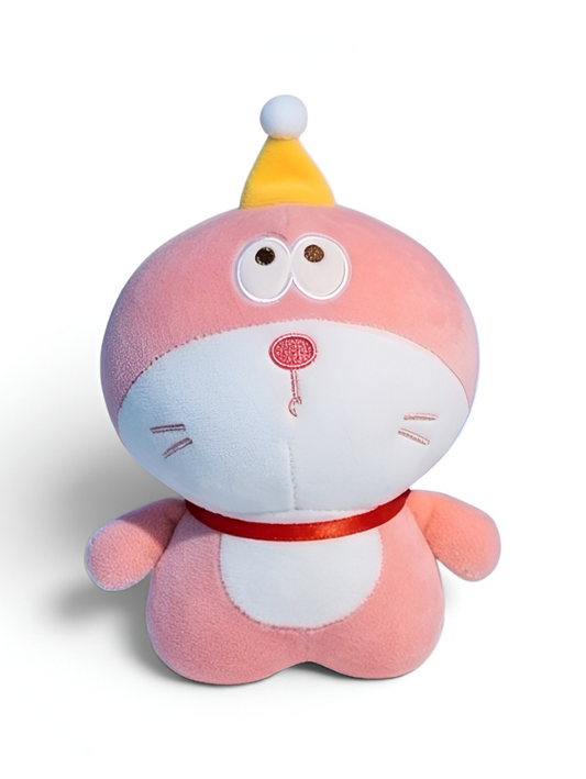 Cute Pink Doraemon Plush Toy 7-Inch Soft Anime Cartoon Stuffed Animal Doll with Party Hat | Adorable Cat Plushie Gift for Kids ST11446