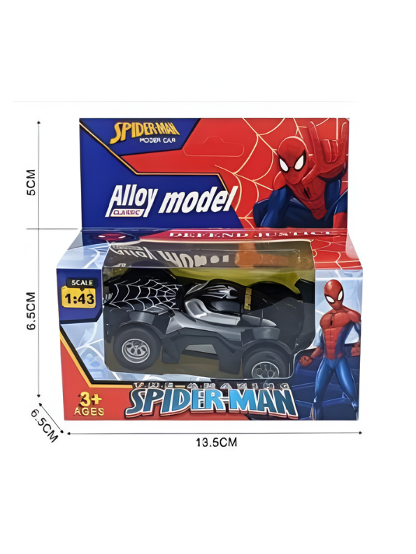 Spider-Man "Defend Justice" Alloy Model Car – 1:43 Scale Collectible Die-Cast Superhero Vehicle in Matte Black TV7017