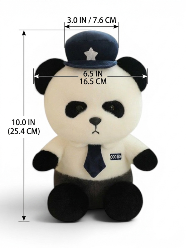 Police Panda Plush Toy Adorable 10-Inch Soft Stuffed Animal Panda in Uniform with Hat & Tie - Cute Hero Panda Huggable Pillow, Gift for Kids ST15749