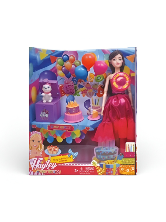 Birthday Celebration Doll Kit – Includes Hayley Fashion Doll, Toy Cake, & Pet – Perfect Birthday or Holiday Gift for Girls NX13255