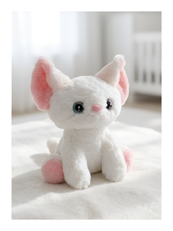 Cute White Kitty Plush Toy – 8-Inch Soft Stuffed Cat Animal with Large Blue Eyes and Pink Accents, Perfect Gift for Kids and Toddlers ST16507