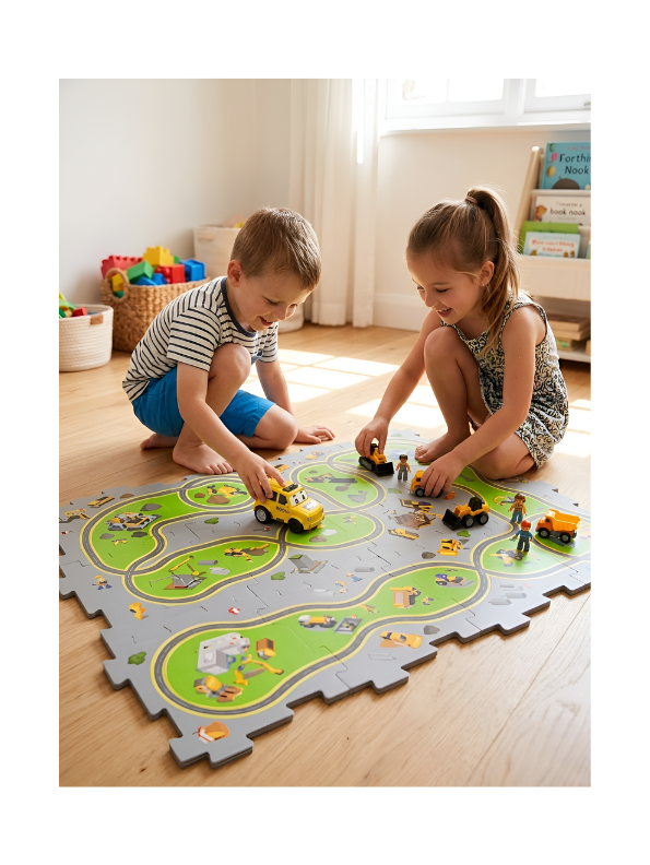 Motor Trolley Construction City: Interlocking Track Puzzle Mat System with Electric Toy Vehicle for Kids 3+ TV5264