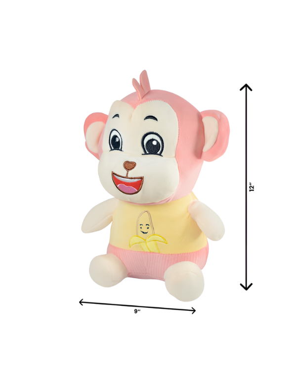 Cuddly Monkey Stuffed Toy with Banana Detail - 12-Inch Plush Soft Toy for Boys & Girls (Pink & Yellow) LMI16680