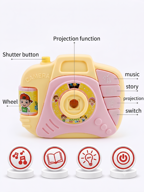 Kids Musical Toy Yellow Camera with Light Projection and Sound Effects – Interactive Educational Learning Toy for Toddlers TV4720