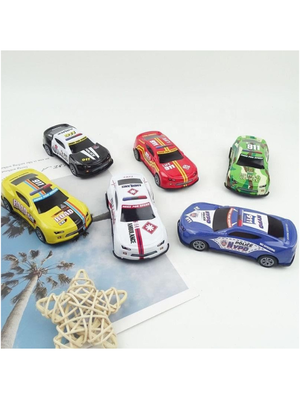 6-Piece Die-Cast Metal Pull Back Toy Car Set – Mini Racing, Police & Emergency Vehicles for Kids TV15683