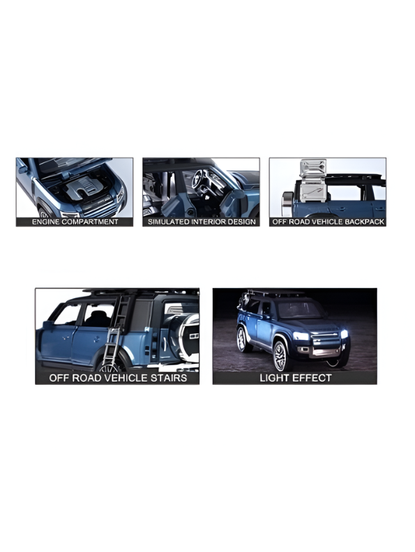 Land Rover Defender Diecast Model Car - 1:32 Scale Replica in Metallic with Roof Rack LMI16728
