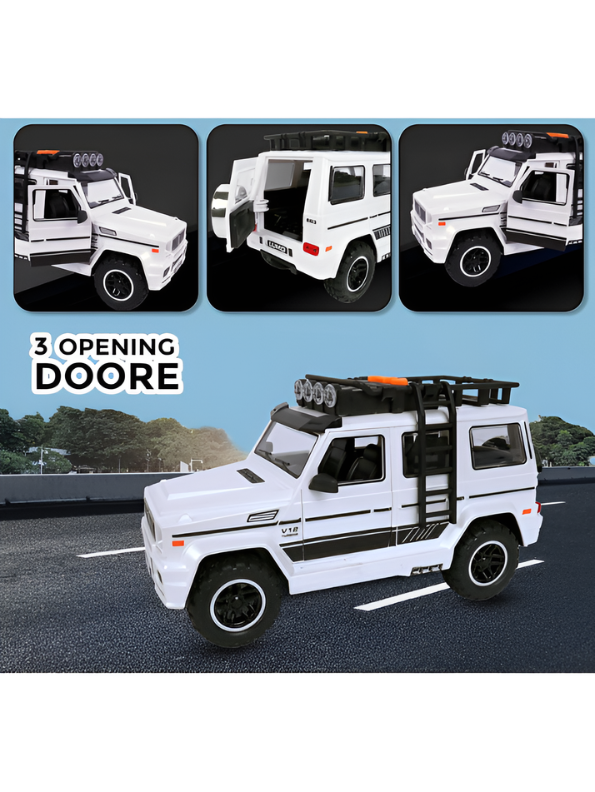 Premium Metallic White G-Class SUV Diecast Model Car | Luxury Off-Road Toy Truck with Pull-Back Action, Interactive Lights & Sounds – Perfect Gift for Collectors NX15364