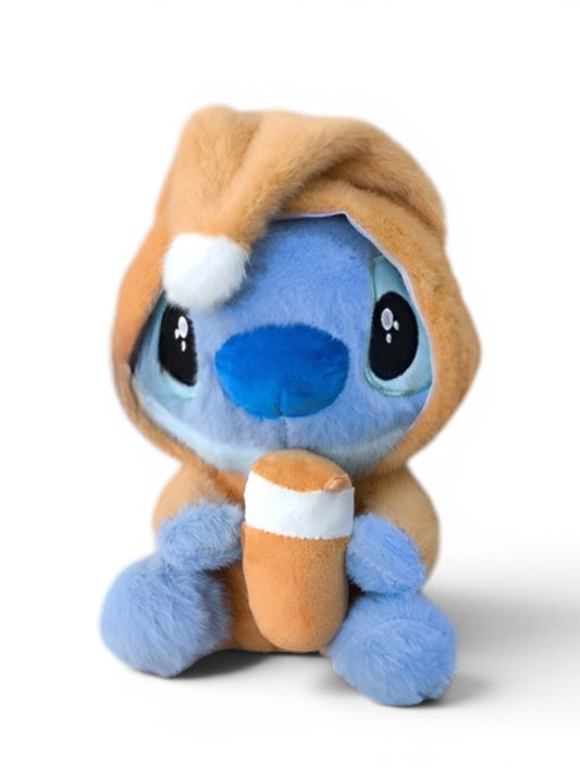 Blue Alien Plush in Gingerbread Onesie holding Boba Milk Tea – 8-Inch Soft Stuffed Animal Toy – Cute Kawaii Room Decor & Gift for Kids and Fans ST16393