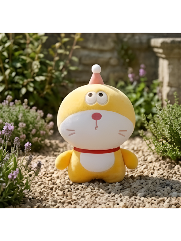 Cute Yellow Doraemon Plush Toy 7-Inch Soft Anime Cartoon Stuffed Animal Doll with Party Hat | Adorable Cat Plushie Gift for Kids ST11446