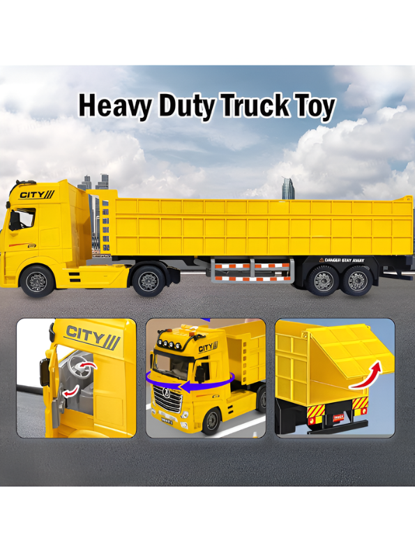 Large Yellow Toy Dump Truck with Friction Powered Wheels, Realistic Lights and Sound – Heavy Duty Detachable Semi-Trailer Construction Vehicle Toy for Kids and Toddlers NX15017
