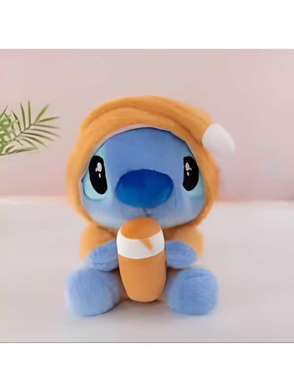 Blue Alien Plush in Gingerbread Onesie holding Boba Milk Tea – 8-Inch Soft Stuffed Animal Toy – Cute Kawaii Room Decor & Gift for Kids and Fans ST16393