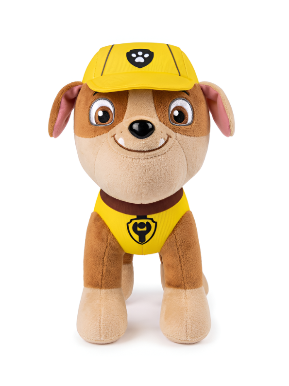 PAW Patrol Rubble Stuffed Animal – Official 8 Inch Soft Plush Construction Dog with Signature Yellow Uniform and Hat – Collectible Toddler Toy ST16651