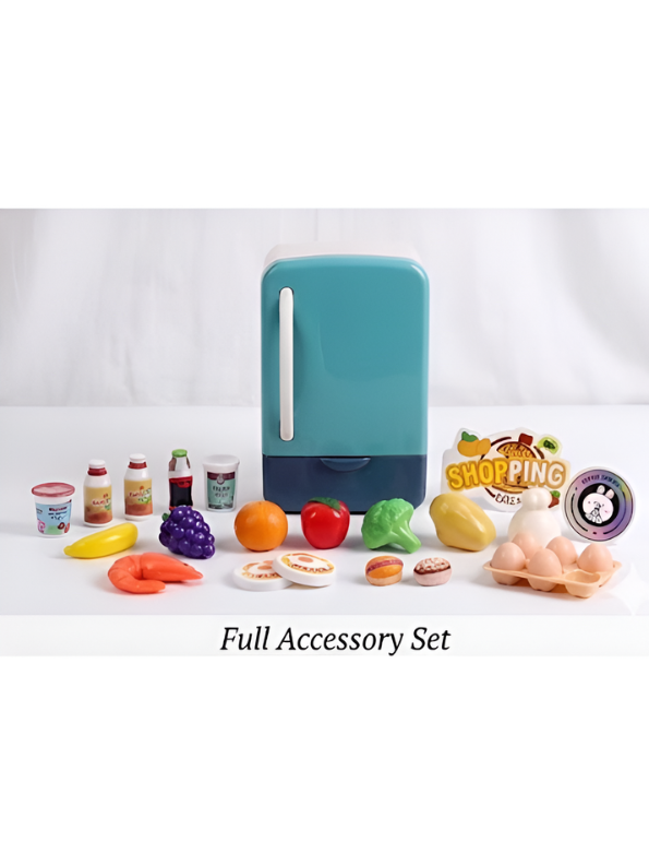 Pretend Play Kitchen Refrigerator Toy Set with Mini Food Accessories – Kids Toy Fridge with Play Food, Fruits, Vegetables, Drinks & Desserts, Educational Cooking Toy Gift for Toddlers Boys & Girls NX16803