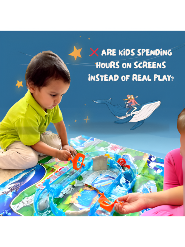42 Pcs Ocean Track Park Water Fun Set – Kids Interactive Sea Life Racing Track with Fish, Shark & Water Wheel – Educational Summer Toy for Boys & Girls Ages 3+ TV1657