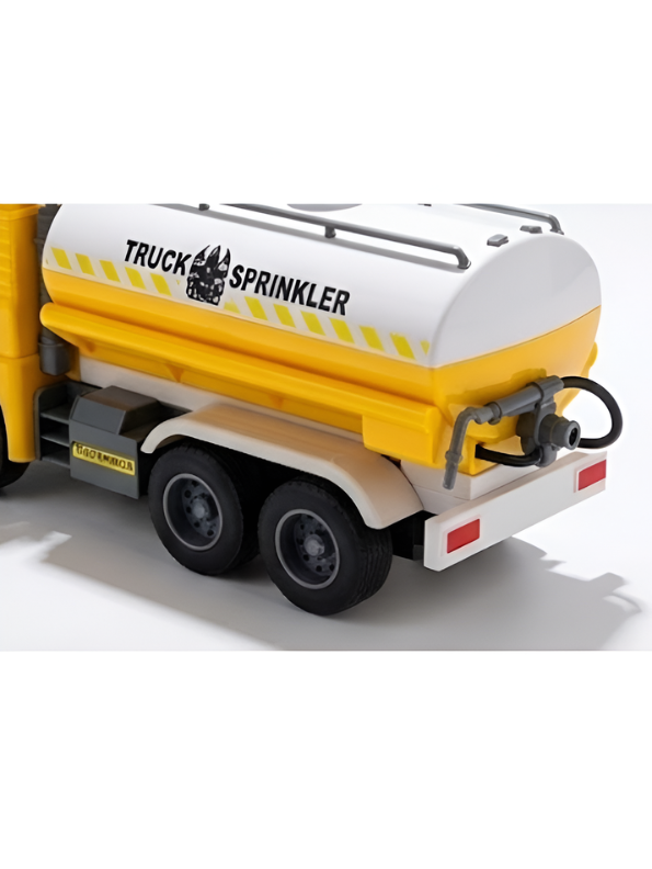 Friction Powered Water Sprinkler Tanker Truck Toy with Openable Water Inlet & Rear Spray Pump Mechanisms – (Yellow) Educational Construction Vehicle Toy for Kids NX16802
