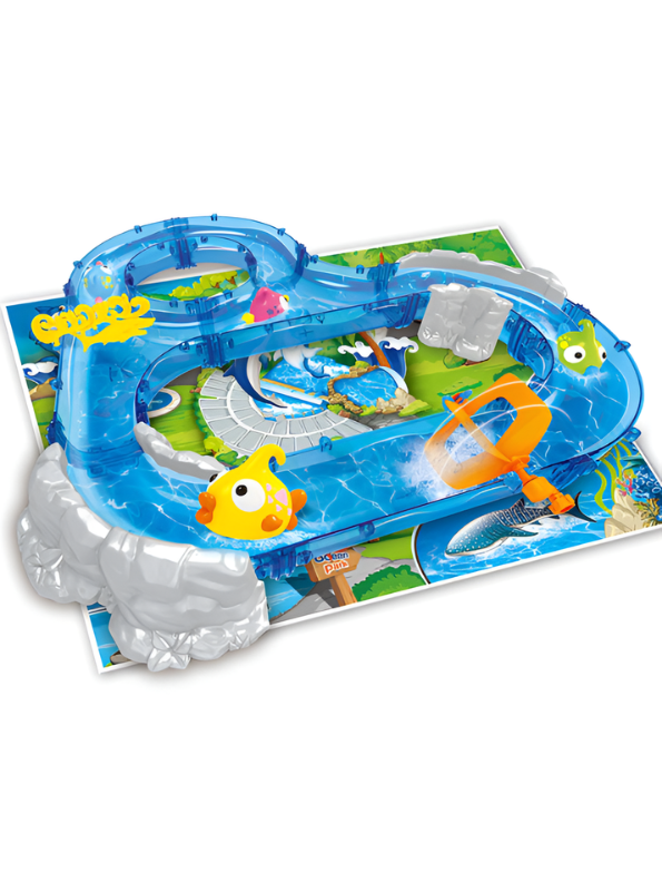 Ocean Track Park Water Table Toy for Kids – 69-Piece Interactive Waterway Set with Floating Sea Creatures, Fishing Net, and Bridge – Summer Outdoor & Indoor Sensory Play for Toddlers 3+ TV1655