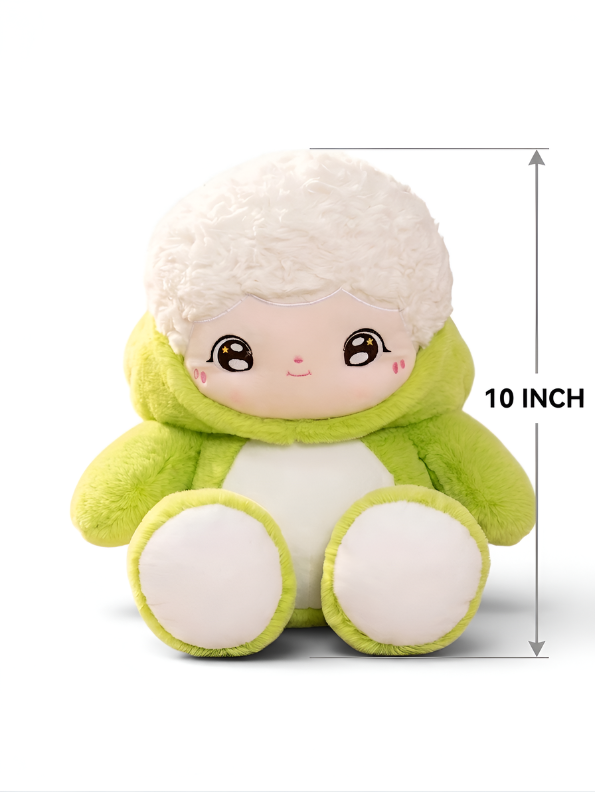 Cute Plush Doll in Green Costume 10-Inch - Soft Stuffed Lamb Toy for Kids, Toddlers, and Nursery Decor - Kawaii Cuddly Companion for Boys and Girls ST16403