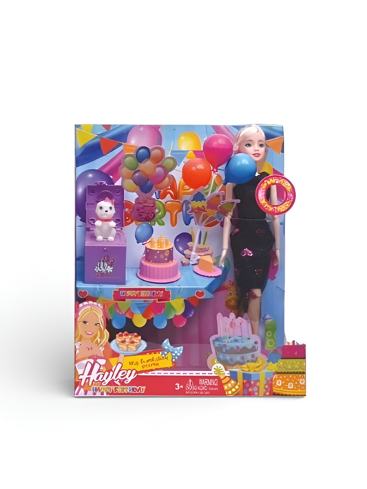 Happy Birthday Doll Set  Interactive Party Theme Toy with Puppy & Cake Accessories Perfect Birthday Gift for Kids NX13255