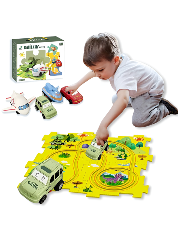 Montessori-Inspired Puzzle Railcar Play Set - Customizable Track Layouts with Automatic Toy Vehicles - Creative Brain Teaser Maze Game - Early Learning Construction Toy for Preschoolers TV216