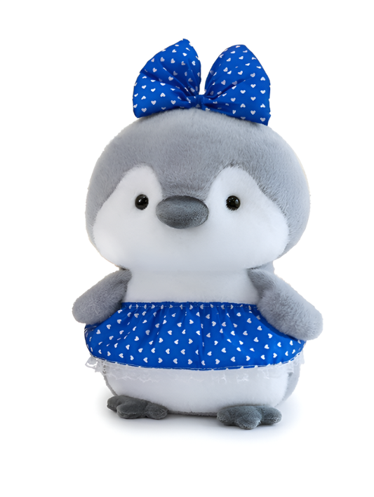 Penguin Plush Toy with Plaid Skirt and Bow - 10 Inch Adorable Soft Stuffed  Blue Animal Doll for Kids & Nursery Decor - 10-inch Kawaii Grey Penguin Girl Gift LMI16497