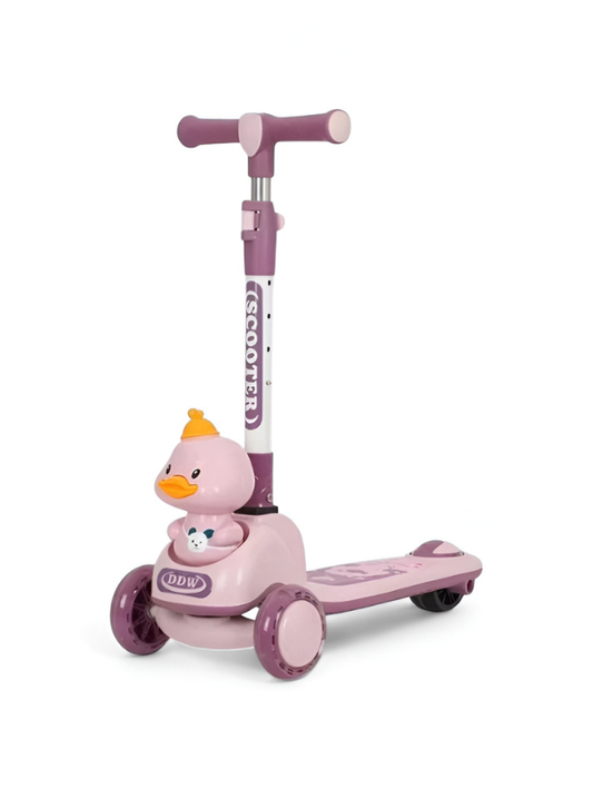 3-Wheel Adjustable Kick Scooter for Kids – Princess Pink Duck Theme with LED Light-Up Wheels & Lean-to-Steer Design TV4394