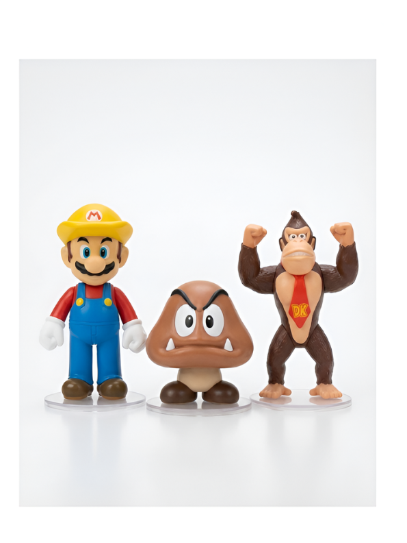 Super Mario 3-Pack Action Figure Set featuring Builder Mario, Goomba, and Donkey Kong – Collectible Nintendo Toy Set for Kids and Fans TV1183