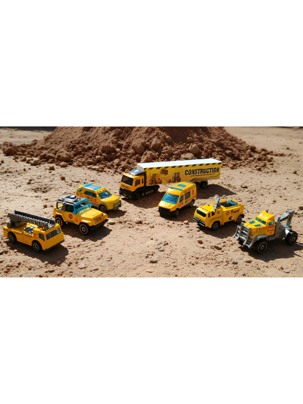 Die-Cast Metal Construction Vehicle Toy Set - 7-Piece Engineering Play Set with Semi-Truck, Excavator, Crane, and SUV - Durable Alloy Miniature Cars for Kids & Toddlers Ages 5+ TV5695
