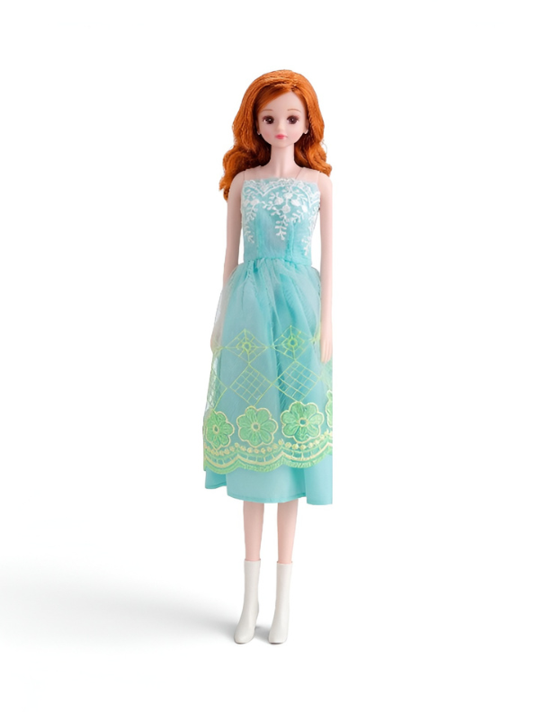Elegant 11.5-inch Fashion Doll in Green Lace Dress – Collectible Girl Doll with Wavy Blonde Hair and Formal Party Gown LMI16715