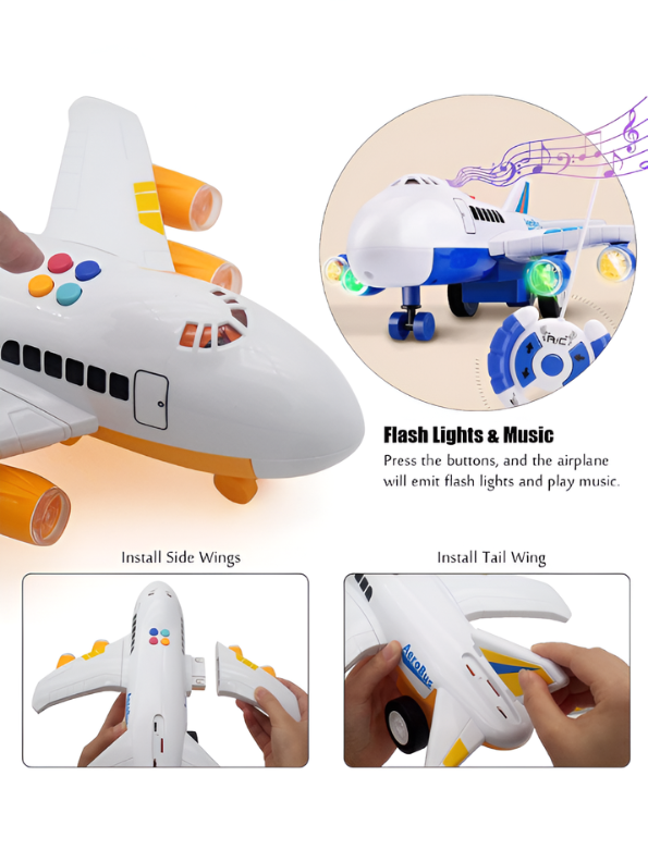 AeroBus Friction Powered Toy Airplane for Kids with Lights and Sound - Inertia Passenger Aircraft Play Set with Opening Doors and Colorful Buttons - Educational Aviation Toy for Toddlers and Boys TV1821
