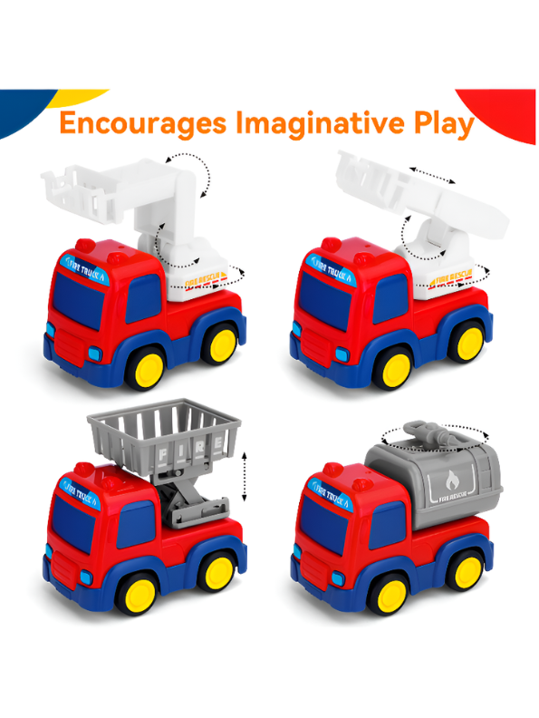 4-in-1 Fire Truck Toy Set for Toddlers - Interactive Rescue Vehicles with Rotating Ladder, Lift Basket & Water Tank - Educational Construction Play for Boys & Girls Ages 3+ TV4391