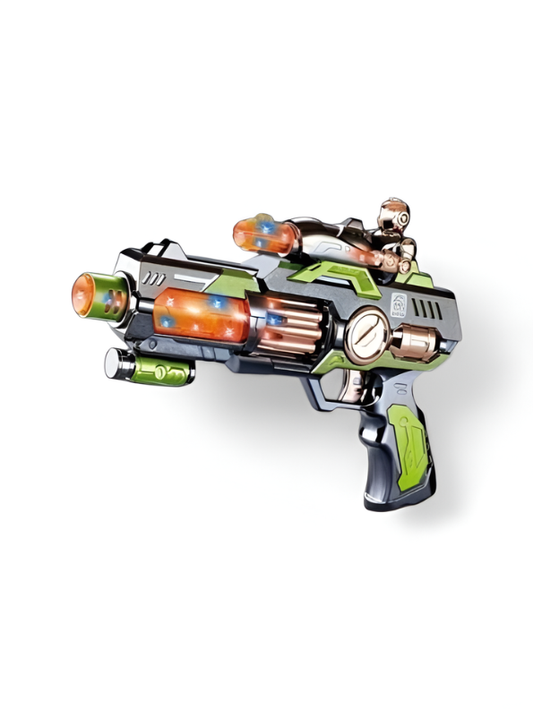 Electronic Sci-Fi Toy Blaster Gun with LED Flashing Lights and Combat Sound Effects – Futuristic Space Warrior Toy for Kids, Battery Operated Action Toy (Green/Black) TV1644