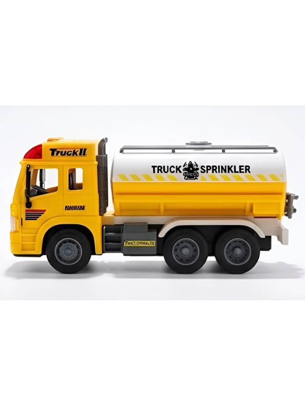 Friction Powered Water Sprinkler Tanker Truck Toy with Openable Water Inlet & Rear Spray Pump Mechanisms – (Yellow) Educational Construction Vehicle Toy for Kids NX16802