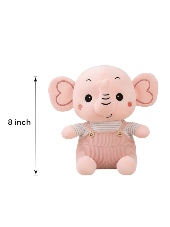 Pink Elephant Plush Toy 8-Inch Soft Stuffed Animal with Corduroy Overalls & Striped Shirt – Cute Nursery Decor & Huggable Companion for Toddlers and Kids ST11457