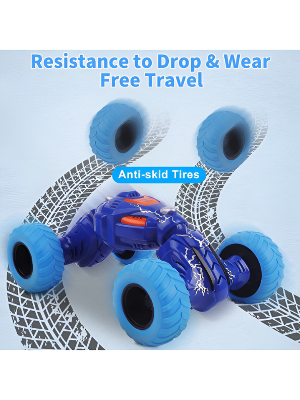 High-Speed RC Stunt Car for Kids - 360° Rotating Double-Sided Flip Off-Road Vehicle, 2.4GHz Remote Control Crawler Toy with All-Terrain Tires, Blue & Light Blue TV2053