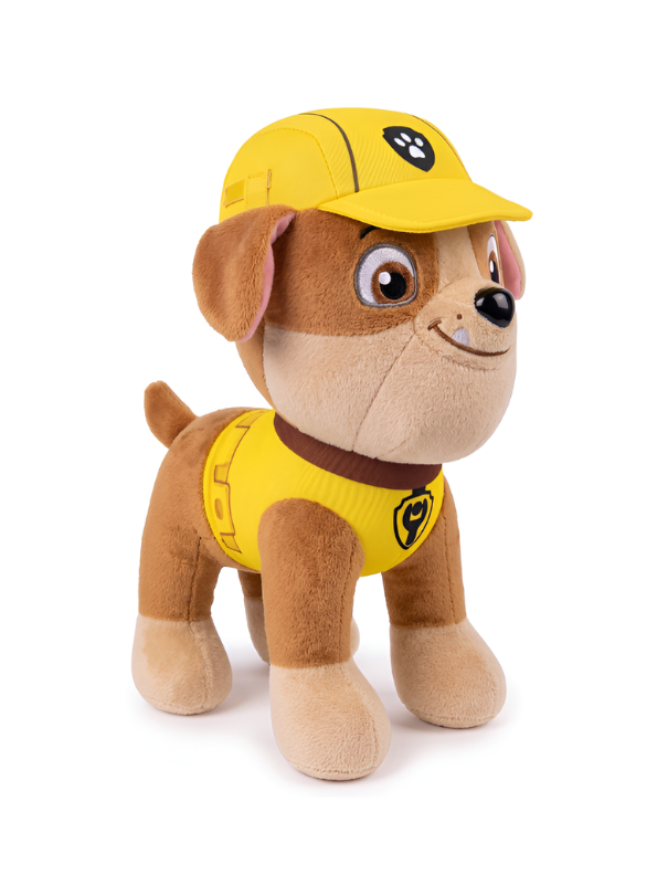 PAW Patrol Rubble Stuffed Animal – Official 8 Inch Soft Plush Construction Dog with Signature Yellow Uniform and Hat – Collectible Toddler Toy ST16651