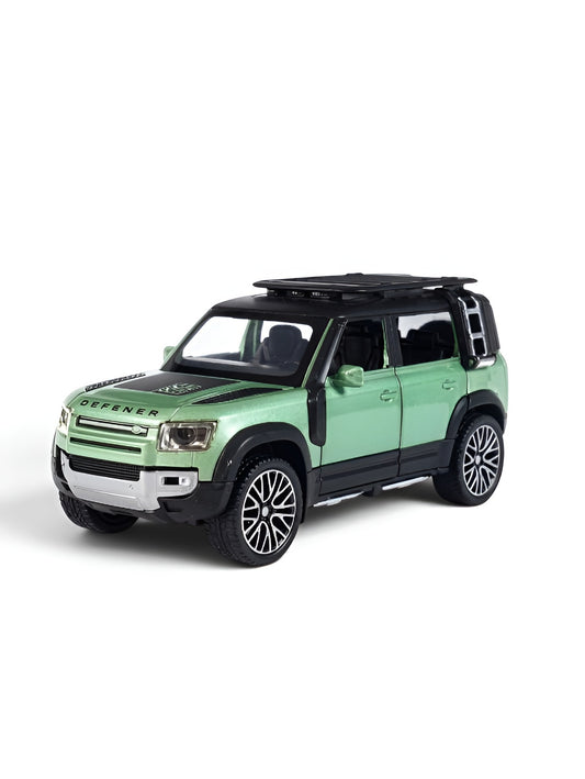 Land Rover Defender Diecast Model Car - Green 1:32 Scale Replica in Metallic with Roof Rack LMI16728