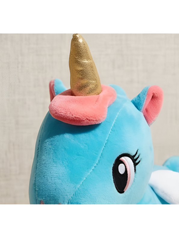 Soft Blue Unicorn Plush Toy with Golden Horn and Wings 7-Inch Cute Stuffed Pegasus Animal for Kids, Perfect Gift for Girls ST16561