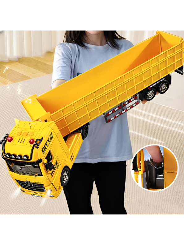 Large Yellow Toy Dump Truck with Friction Powered Wheels, Realistic Lights and Sound – Heavy Duty Detachable Semi-Trailer Construction Vehicle Toy for Kids and Toddlers NX15017