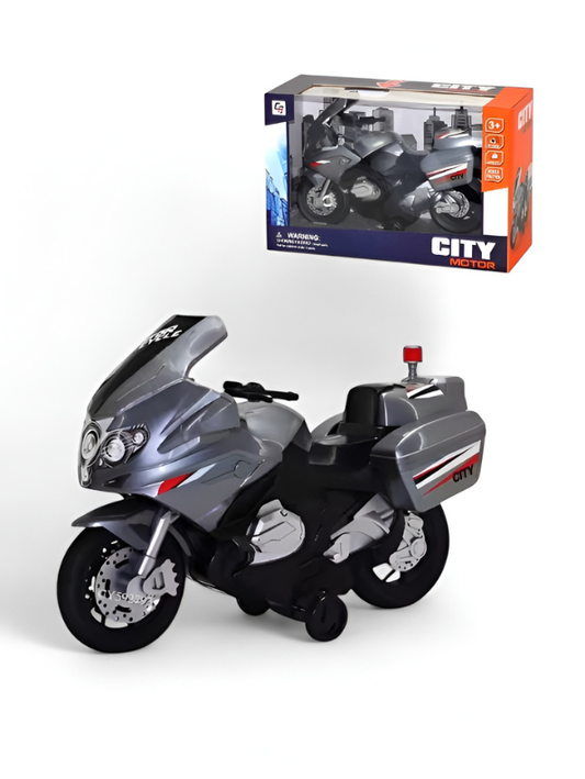 City Motor Kids' Friction Powered Police Toy Motorcycle Grey Touring Bike with Lights, Sound Effects, and Realistic Storage Boxes – Boys & Girls Ages 5+ TV2204