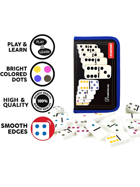 Portable Double-Six Dominoes Travel Set - 91 Piece Professional Color Dot Dominoes in Compact Purple Zipper Bag - Classic Indoor/Outdoor Family Fun TV5417