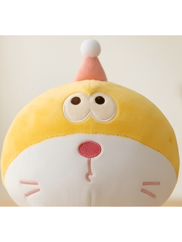 Cute Yellow Doraemon Plush Toy 7-Inch Soft Anime Cartoon Stuffed Animal Doll with Party Hat | Adorable Cat Plushie Gift for Kids ST11446