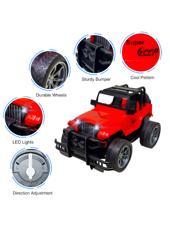 Red Remote Control Off-Road Jeep for Kids with Steering Wheel Controller, 1:16 Scale Electric Monster Truck, Rechargeable Battery Powered RC Toy Car, All-Terrain Hobby Vehicle for Boys & Girls TV6850