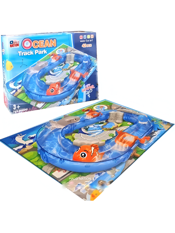 42 Pcs Ocean Track Park Water Fun Set – Kids Interactive Sea Life Racing Track with Fish, Shark & Water Wheel – Educational Summer Toy for Boys & Girls Ages 3+ TV1657