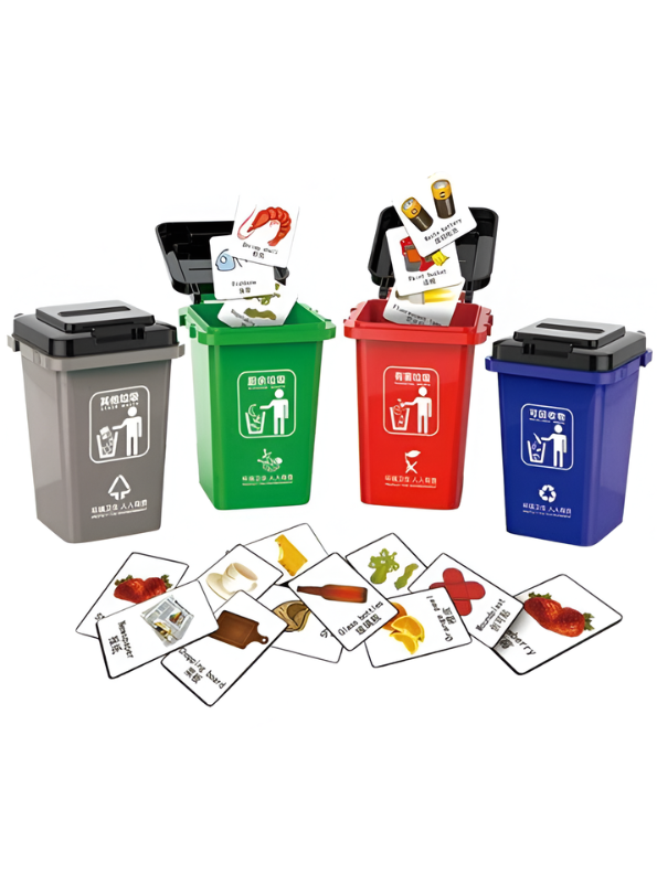 Educational Garbage Sorting Game Toy for Kids - 4 Mini Trash Bins & 100+ Recycling Flashcards | Early Childhood Waste Management & Environmental Awareness Learning Set TV3331
