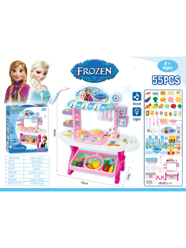 Kids Play Kitchen Set with 55 Accessories - Toddler Cooking Toy Market Stall - Includes Pots, Pans, Play Food, and Storage Bin - Interactive Role Play Gift for Girls and Boys Ages 3+ TV2219