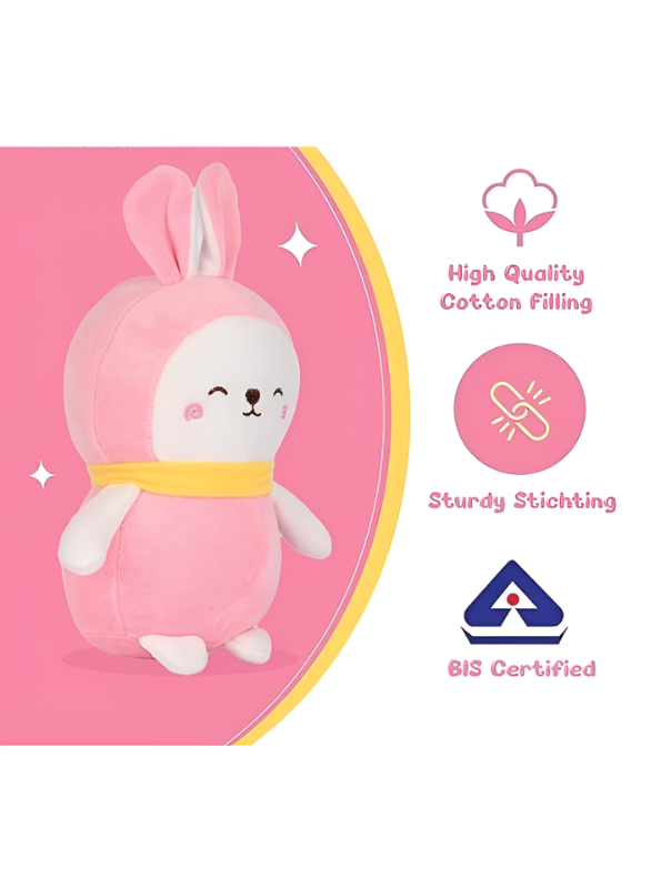 Soft Pink Rabbit Stuffed Toy (10 Inches) - Features Cuddly Design, Yellow Scarf, and Heart-Shaped Nose - Durable, BIS Certified Safe Plush for Toddlers and Kids ST11127