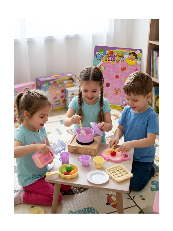 Kids Kitchen Accessories Playset - 15+ Piece Pretend Play Cooking Toy with Pots, Pans, Water Dispenser, and Utensils - Educational Culinary Gift for Toddlers 3+ TV1730