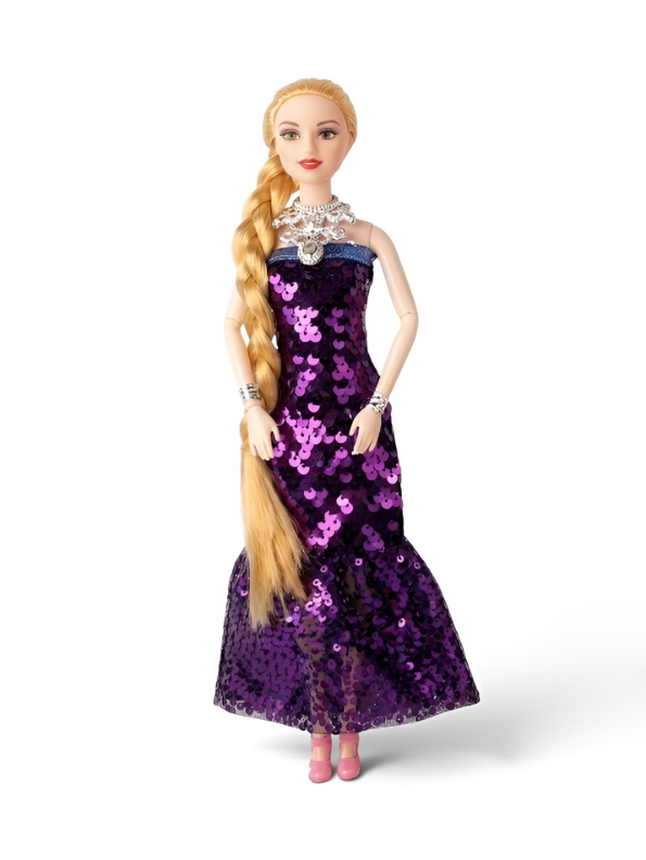 The Persian Beauty Fashion Doll Set (Purple) with Articulated Joints Moveable Head, Shoulders, Elbows, Wrists, Thighs & Knees | Includes Pink Sequin Gown, Tiara, Jewelry, and Miniature Toy Accessories for Girls Ages 3+ LMI12203